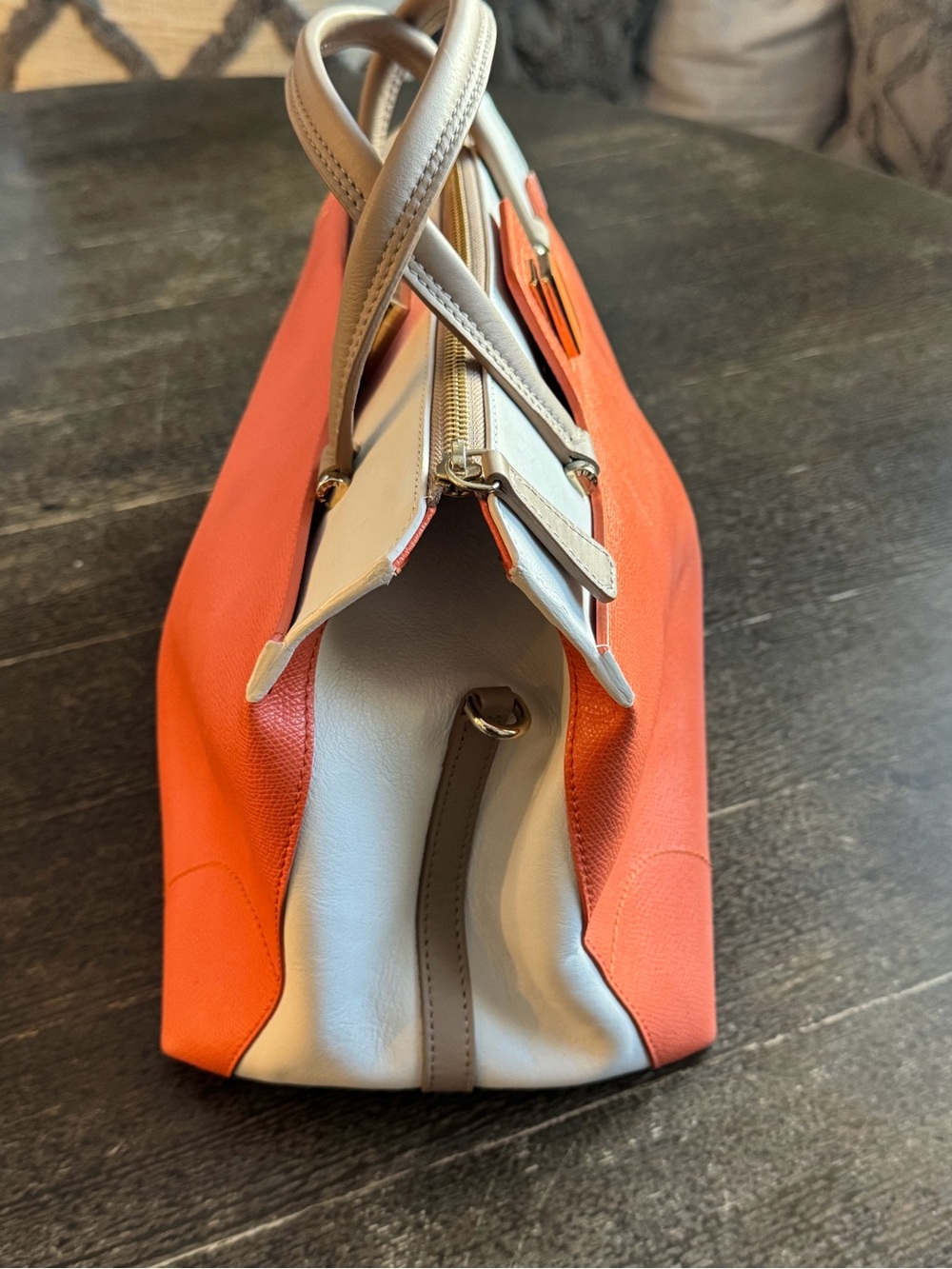 Furla Beautiful Two-Tone Orange, Cream and Tan Handbag - Picture 4 of 8